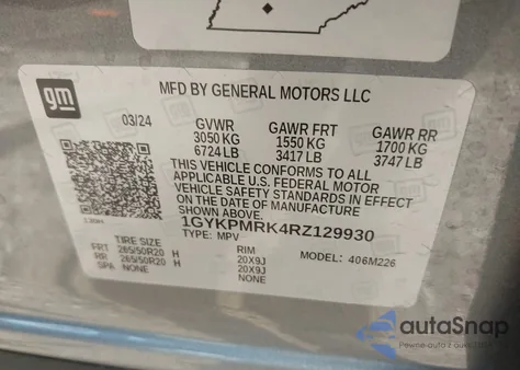 2024 Cadillac Lyriq Tech W/1Sa из США, поврежденный, VIN 1GYKPMRK4RZ129930